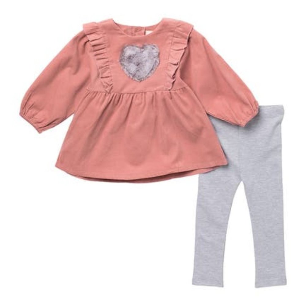 Miniclasix Baby Girls 12M or 24M 	Two-piece Set Mauve Smocked Top & Leggings